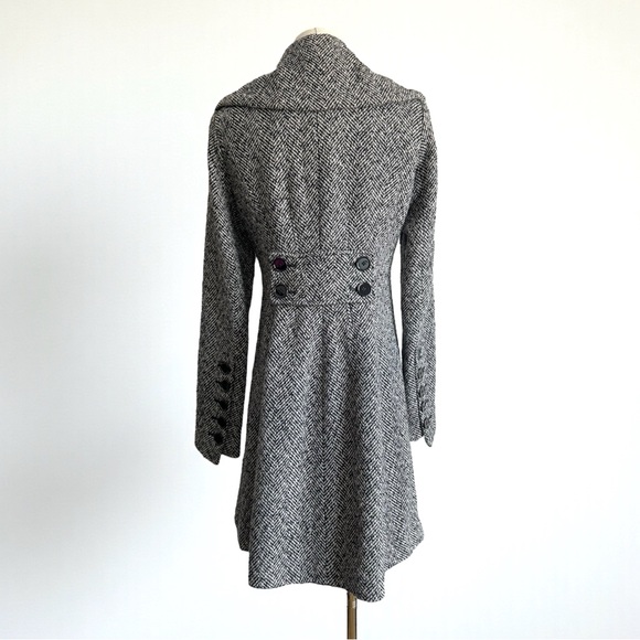Express Y2k Black White Wool Blend Herringbone Coat Womens S - Picture 3 of 12